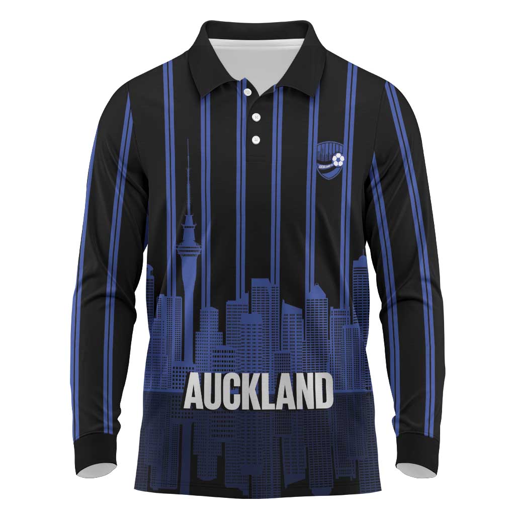 New Zealand Auckland Football Custom Long Sleeve Polo Shirt Go City of Sails Est 2025 LT14 Black - Polynesian Pride