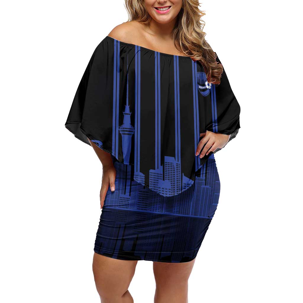 New Zealand Auckland Football Custom Off Shoulder Short Dress Go City of Sails Est 2025 LT14 Women Black - Polynesian Pride