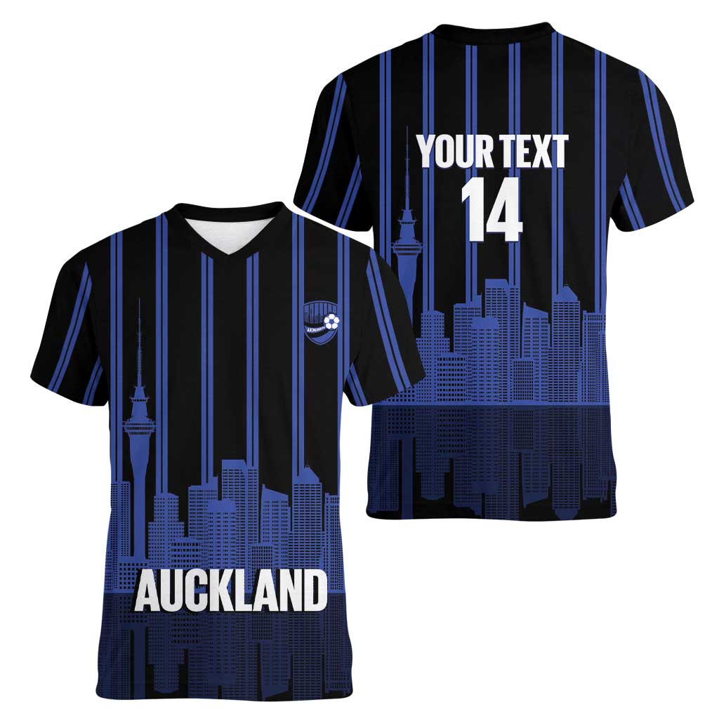 New Zealand Auckland Football Custom Women V-Neck T-Shirt Go City of Sails Est 2025 LT14 - Polynesian Pride