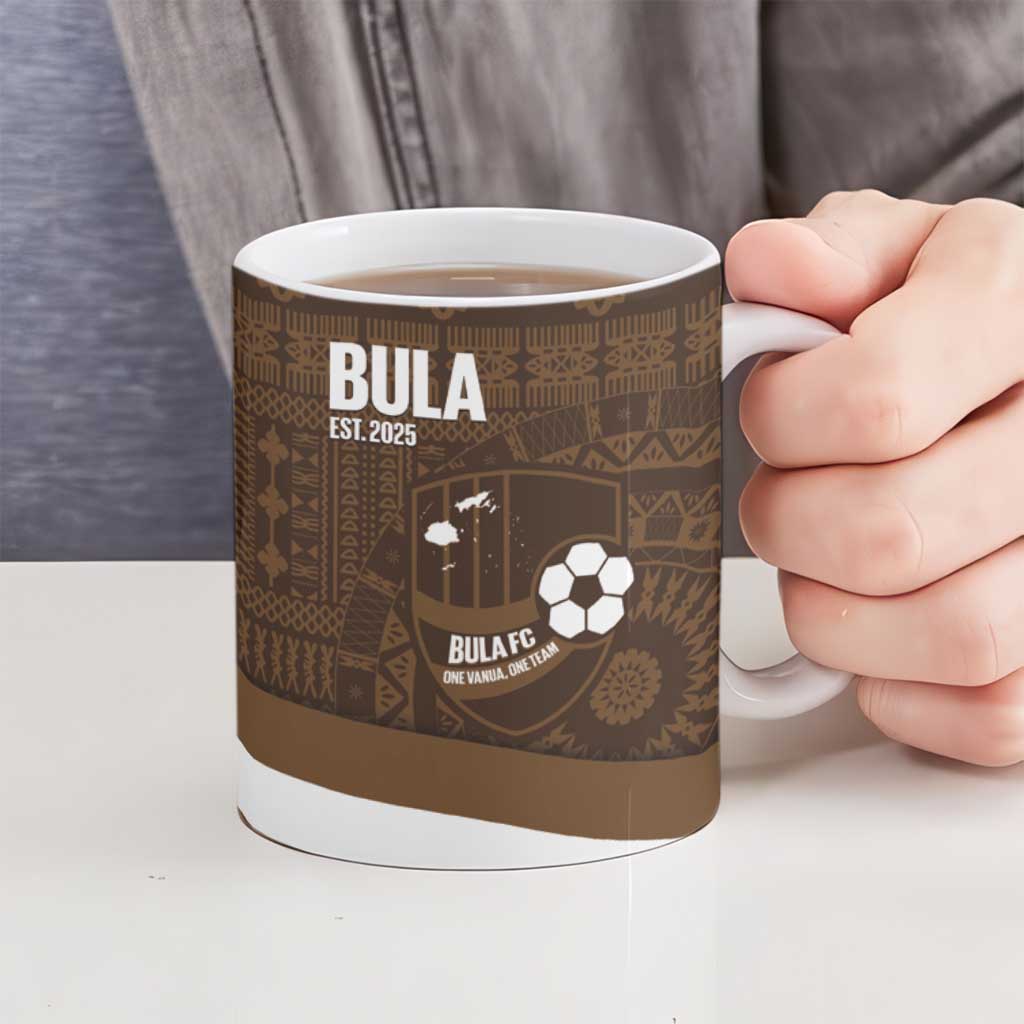 Bula Fiji Football Custom Ceramic Mug One Vanua One Team Tapa Pattern