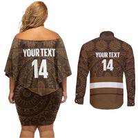 Bula Fiji Football Custom Couples Matching Off Shoulder Short Dress and Long Sleeve Button Shirt One Vanua One Team Tapa Pattern