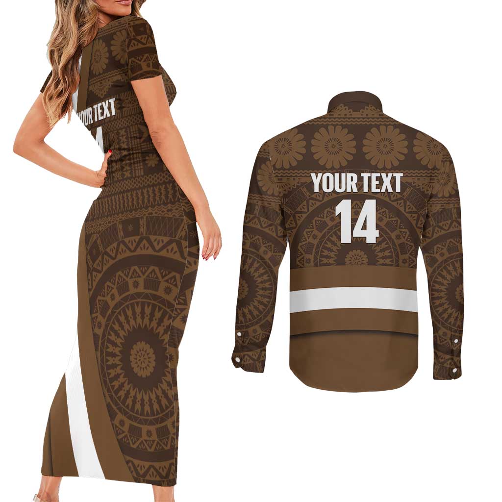 Bula Fiji Football Custom Couples Matching Short Sleeve Bodycon Dress and Long Sleeve Button Shirt One Vanua One Team Tapa Pattern LT14 - Polynesian Pride