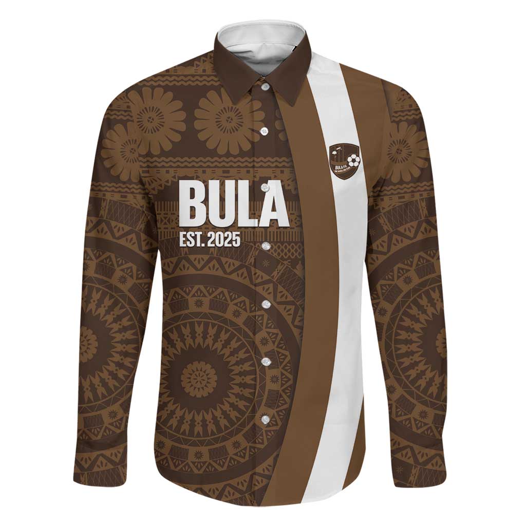 Bula Fiji Football Custom Family Matching Off The Shoulder Long Sleeve Dress and Hawaiian Shirt One Vanua One Team Tapa Pattern LT14 Dad's Shirt - Long Sleeve Brown - Polynesian Pride