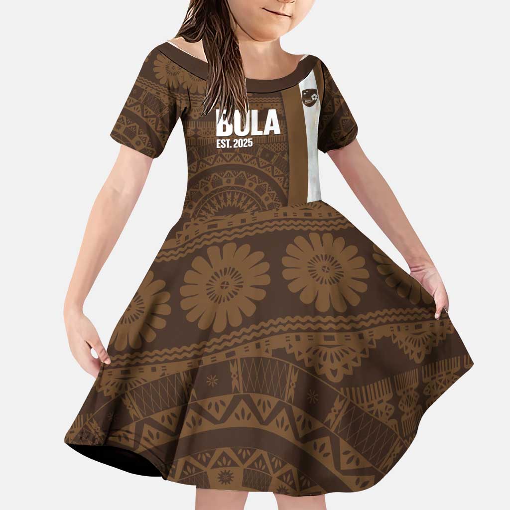 Bula Fiji Football Custom Family Matching Short Sleeve Bodycon Dress and Hawaiian Shirt One Vanua One Team Tapa Pattern LT14 Daughter's Dress Brown - Polynesian Pride