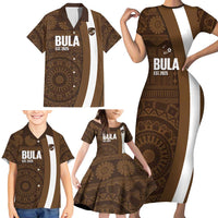 Bula Fiji Football Custom Family Matching Short Sleeve Bodycon Dress and Hawaiian Shirt One Vanua One Team Tapa Pattern LT14 - Polynesian Pride