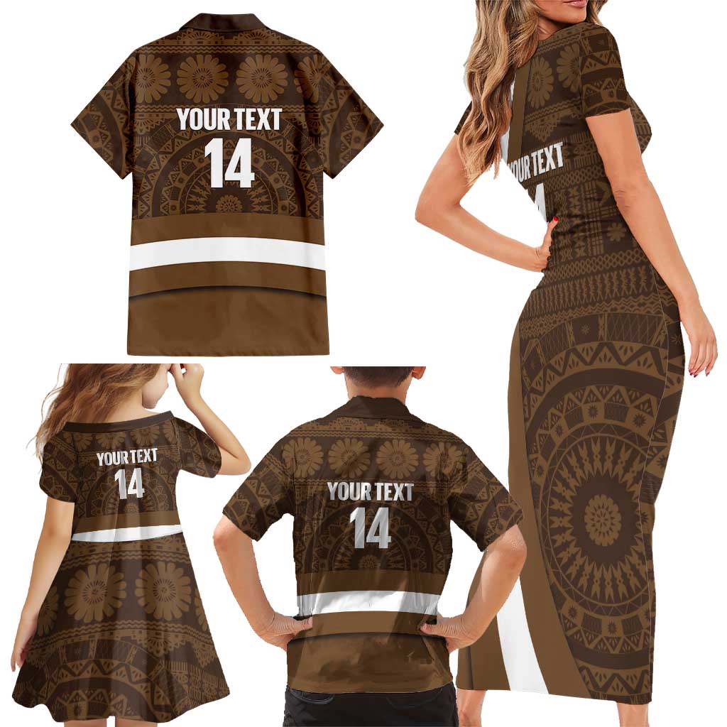 Bula Fiji Football Custom Family Matching Short Sleeve Bodycon Dress and Hawaiian Shirt One Vanua One Team Tapa Pattern LT14 - Polynesian Pride