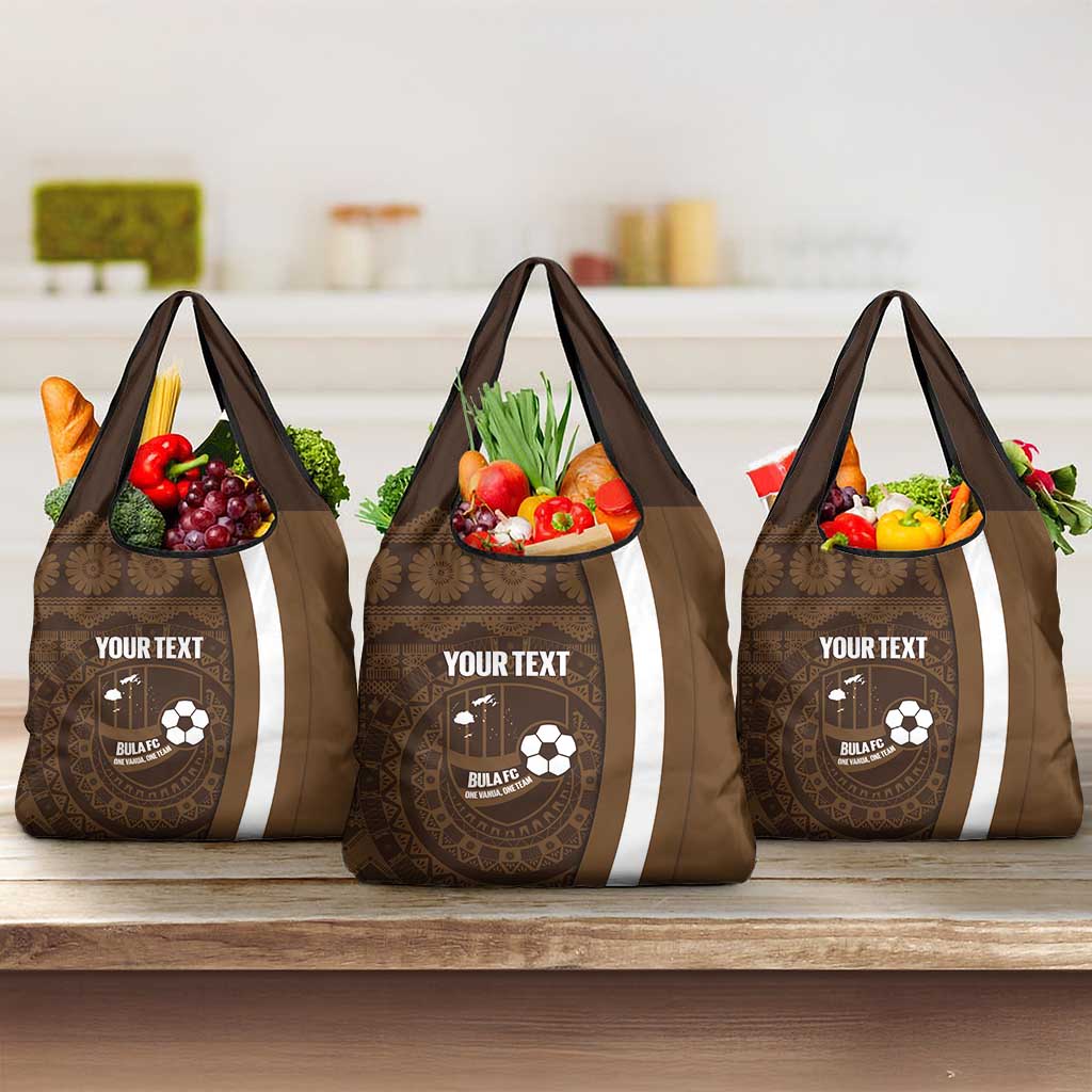 Bula Fiji Football Custom Grocery Bag One Vanua One Team Tapa Pattern