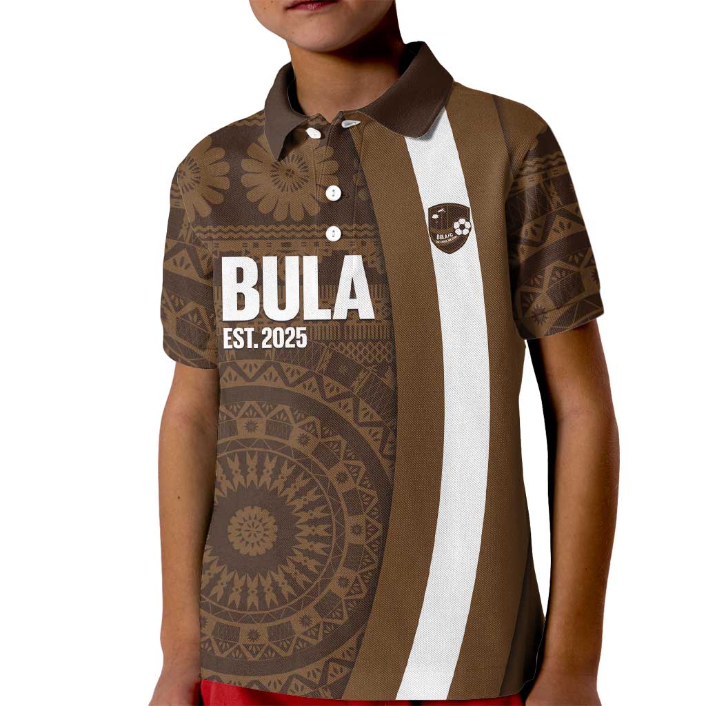 Bula Fiji Football Custom Kid Polo Shirt One Vanua One Team Tapa Pattern LT14 Kid Brown - Polynesian Pride