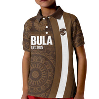Bula Fiji Football Custom Kid Polo Shirt One Vanua One Team Tapa Pattern LT14 Kid Brown - Polynesian Pride