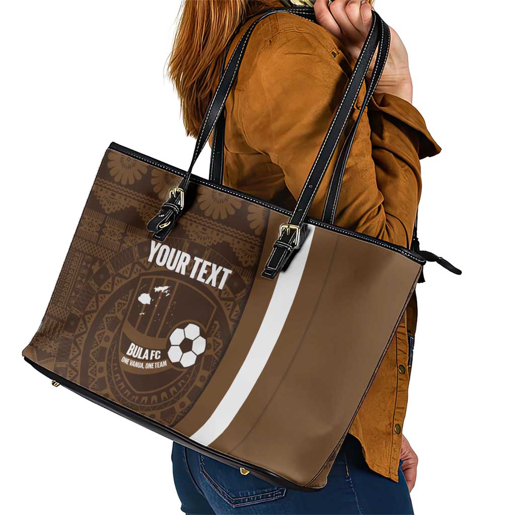 Bula Fiji Football Custom Leather Tote Bag One Vanua One Team Tapa Pattern