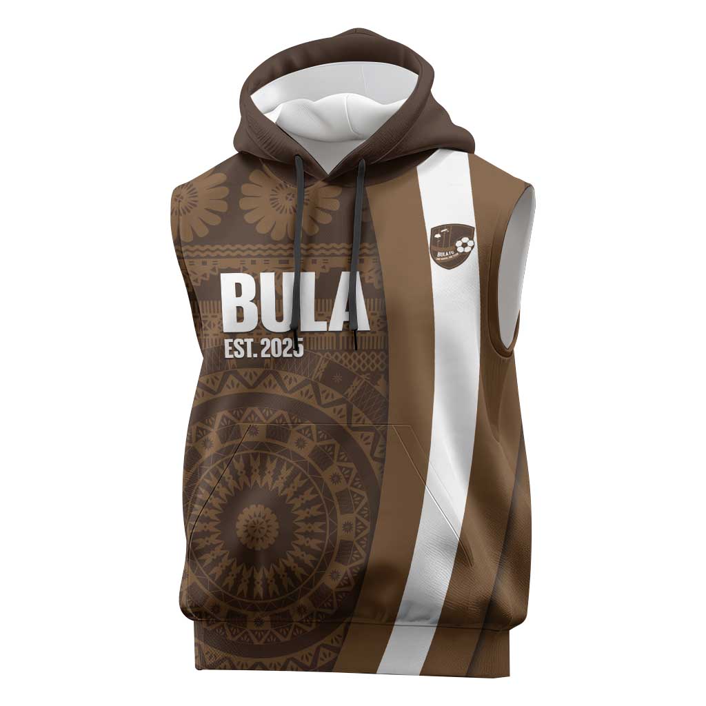 Bula Fiji Football Custom Sleeveless Hoodie One Vanua One Team Tapa Pattern LT14 Brown - Polynesian Pride