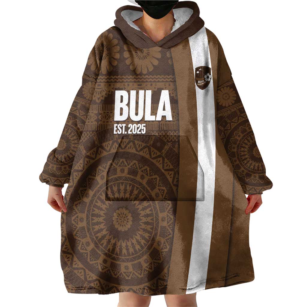Bula Fiji Football Custom Wearable Blanket Hoodie One Vanua One Team Tapa Pattern