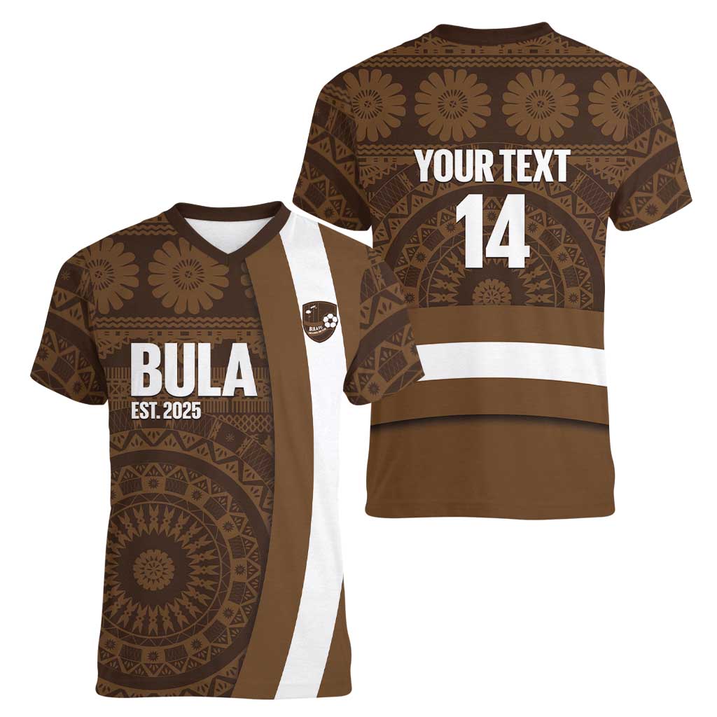Bula Fiji Football Custom Women V-Neck T-Shirt One Vanua One Team Tapa Pattern LT14 - Polynesian Pride