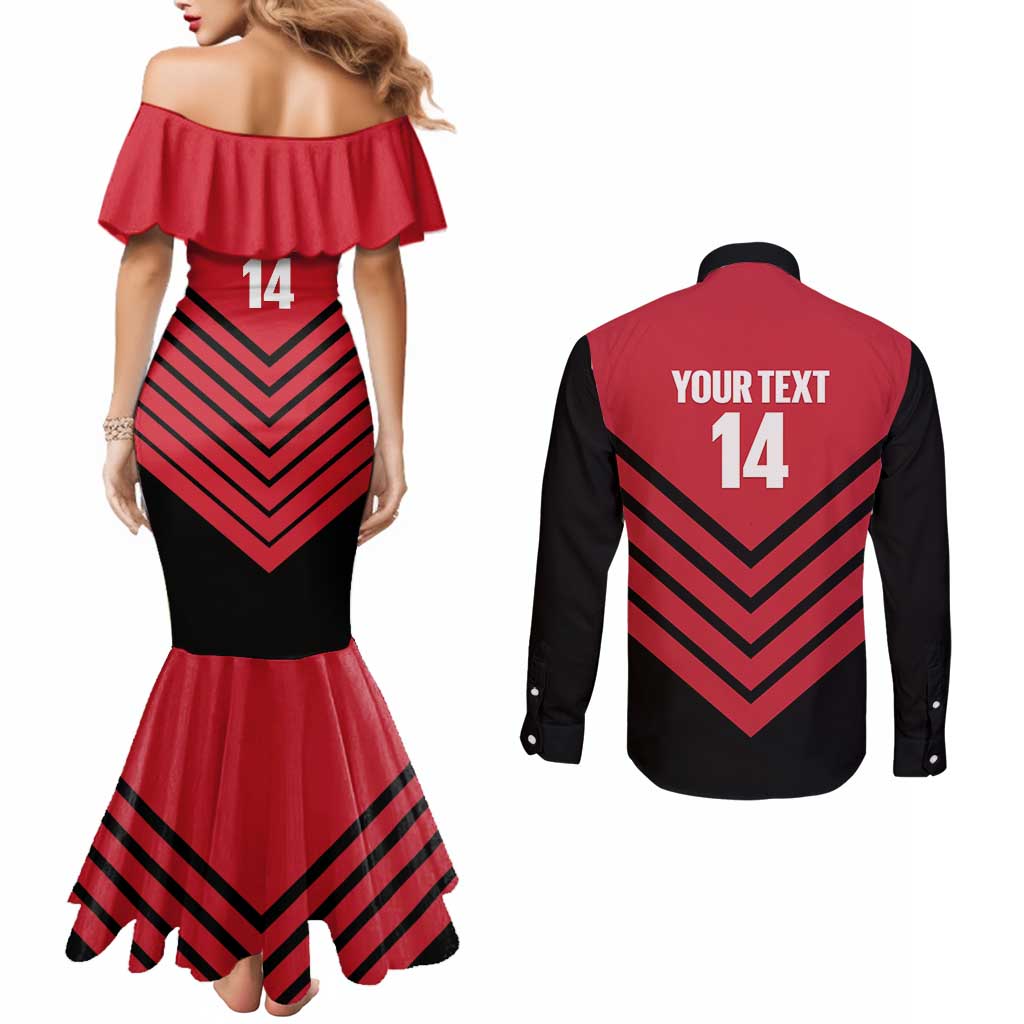 Hekari Papua New Guinea Football Custom Couples Matching Mermaid Dress and Long Sleeve Button Shirt Go PNG Red Army LT14 - Polynesian Pride