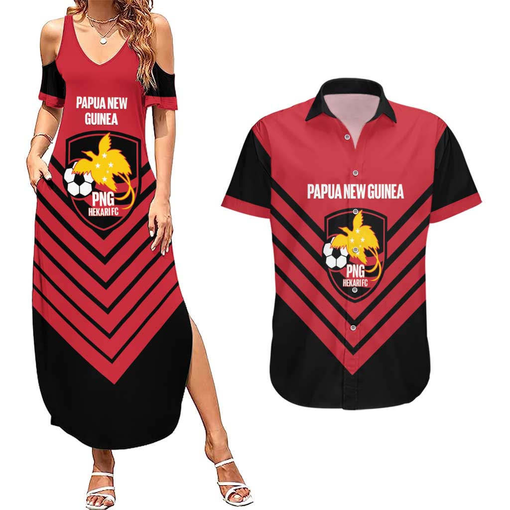 Hekari Papua New Guinea Football Custom Couples Matching Summer Maxi Dress and Hawaiian Shirt Go PNG Red Army