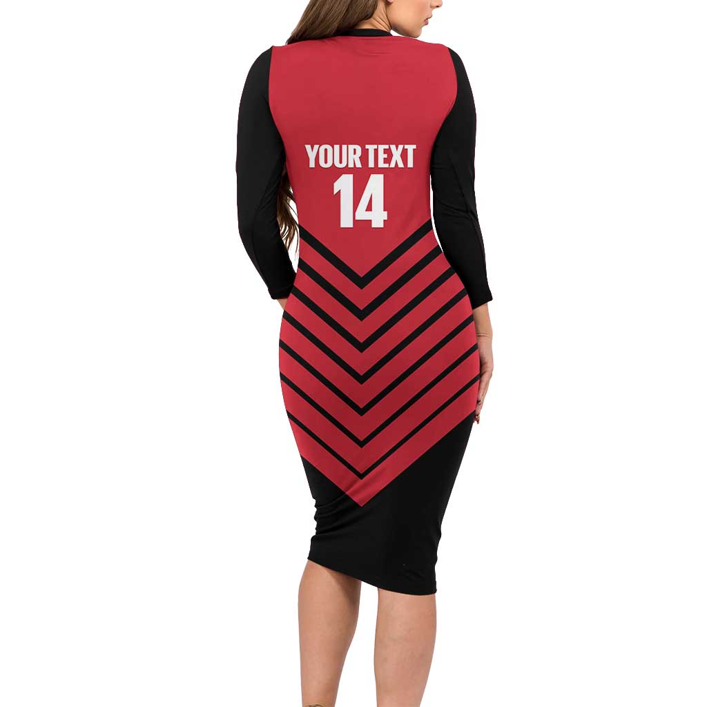 Hekari Papua New Guinea Football Custom Family Matching Long Sleeve Bodycon Dress and Hawaiian Shirt Go PNG Red Army LT14 - Polynesian Pride