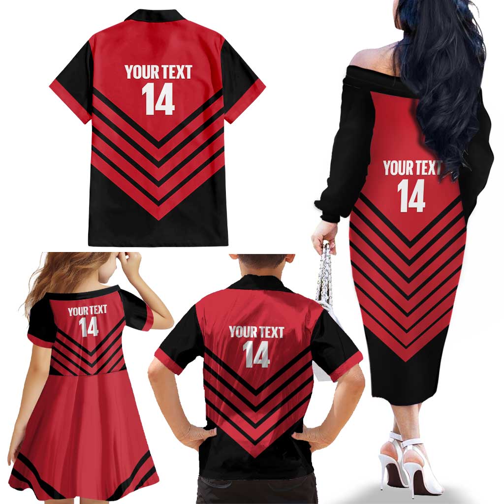 Hekari Papua New Guinea Football Custom Family Matching Off The Shoulder Long Sleeve Dress and Hawaiian Shirt Go PNG Red Army LT14 - Polynesian Pride