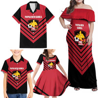 Hekari Papua New Guinea Football Custom Family Matching Off Shoulder Maxi Dress and Hawaiian Shirt Go PNG Red Army LT14 - Polynesian Pride