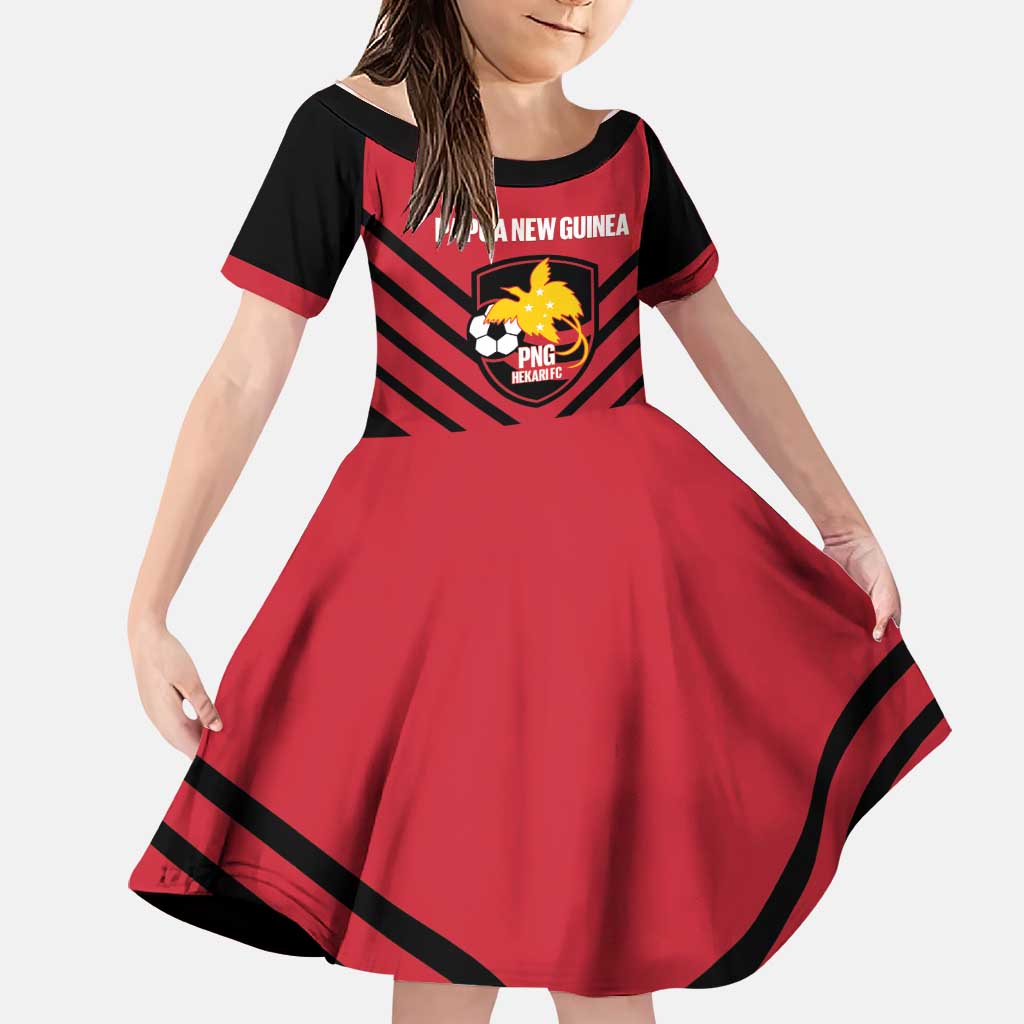Hekari Papua New Guinea Football Custom Family Matching Off Shoulder Short Dress and Hawaiian Shirt Go PNG Red Army LT14 Daughter's Dress Red - Polynesian Pride