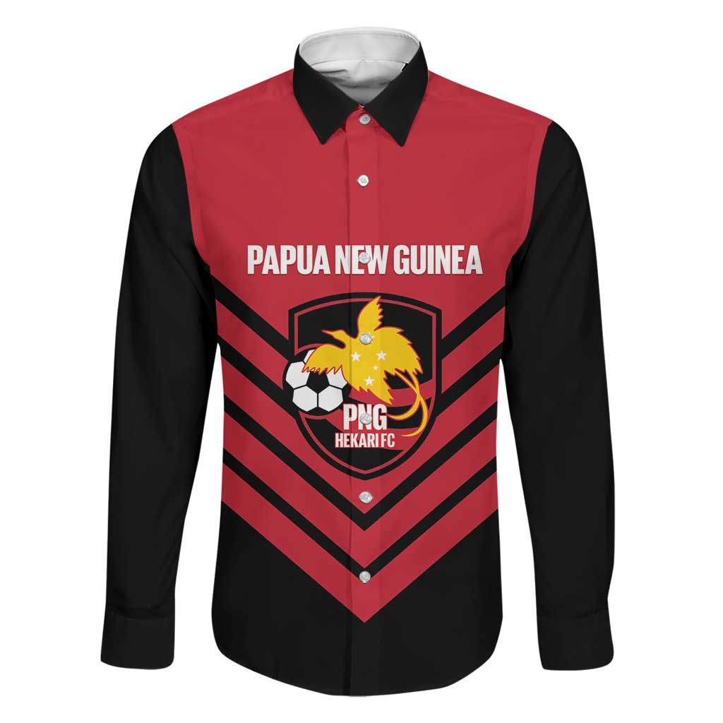 Hekari Papua New Guinea Football Custom Family Matching Puletasi and Hawaiian Shirt Go PNG Red Army LT14 Dad's Shirt - Long Sleeve Red - Polynesian Pride