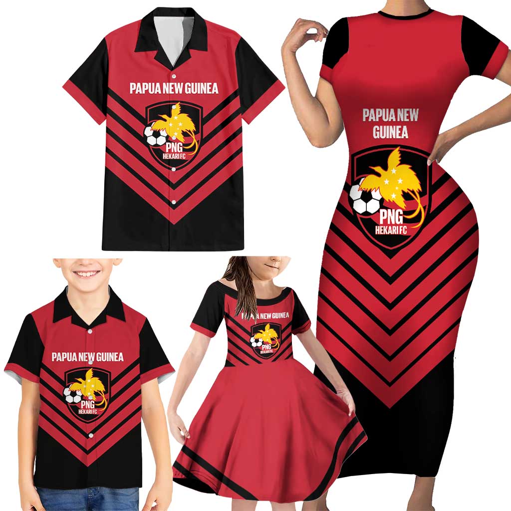Hekari Papua New Guinea Football Custom Family Matching Short Sleeve Bodycon Dress and Hawaiian Shirt Go PNG Red Army