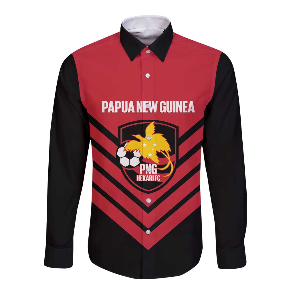 Hekari Papua New Guinea Football Custom Long Sleeve Button Shirt Go PNG Red Army