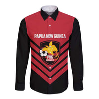 Hekari Papua New Guinea Football Custom Long Sleeve Button Shirt Go PNG Red Army LT14 Unisex Red - Polynesian Pride