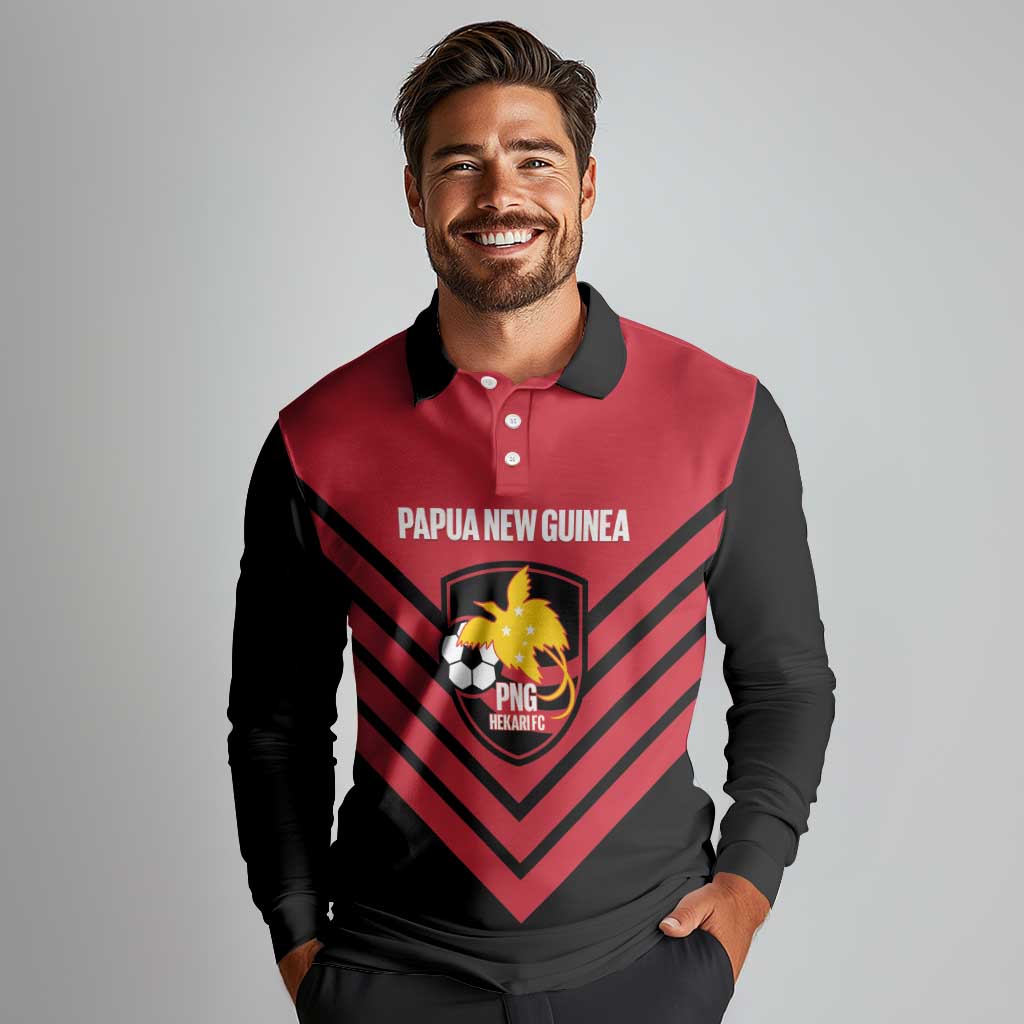 Hekari Papua New Guinea Football Custom Long Sleeve Polo Shirt Go PNG Red Army