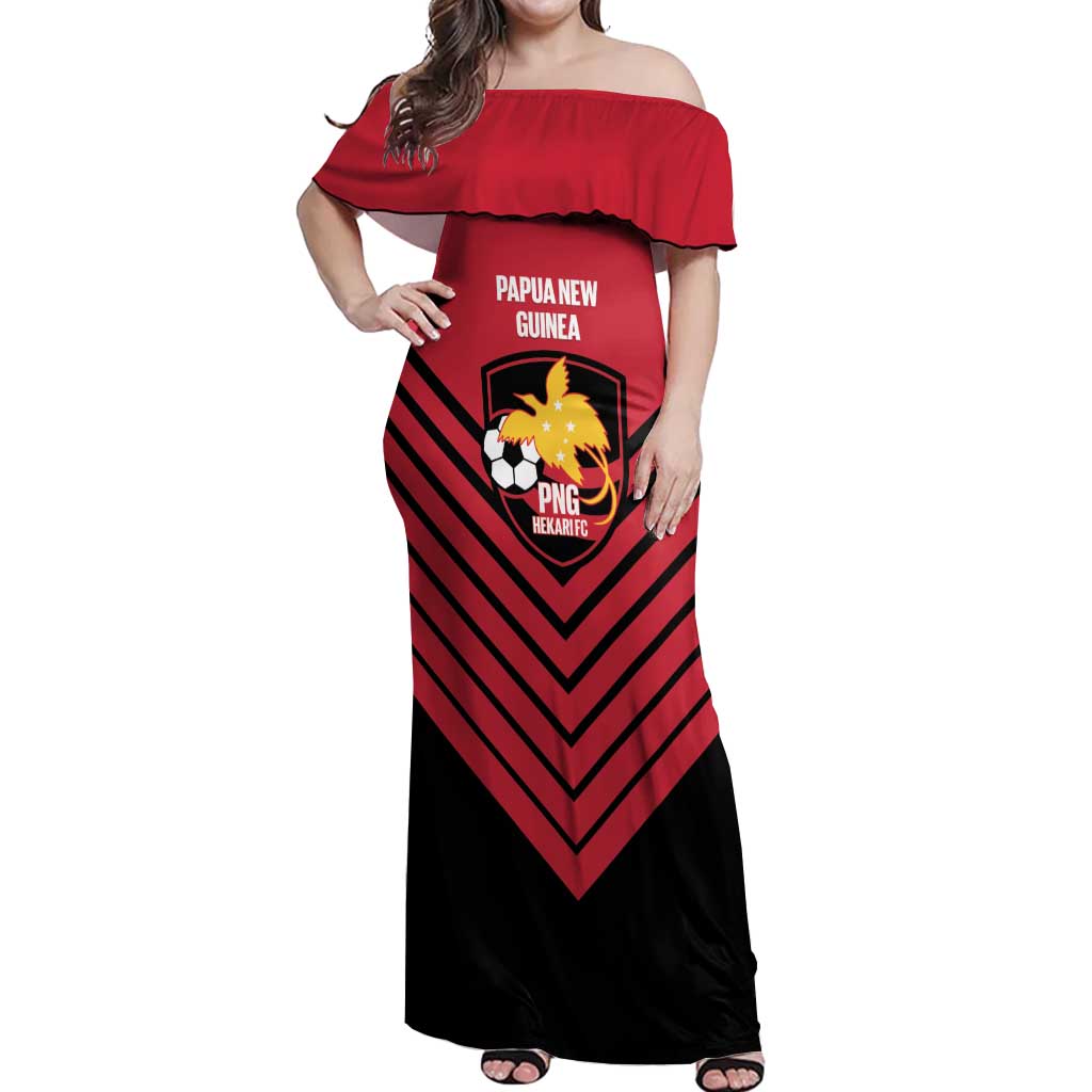 Hekari Papua New Guinea Football Custom Off Shoulder Maxi Dress Go PNG Red Army LT14 Women Red - Polynesian Pride