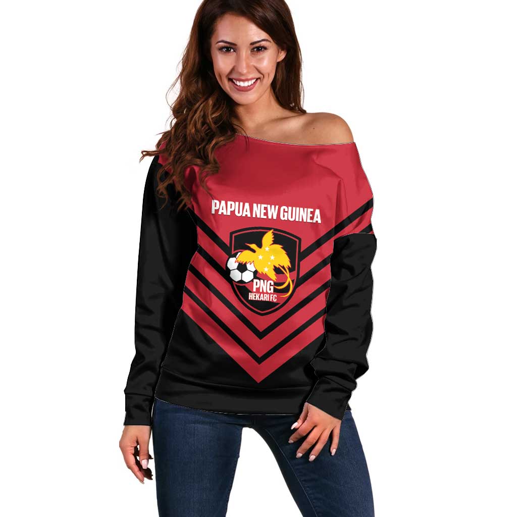 Hekari Papua New Guinea Football Custom Off Shoulder Sweater Go PNG Red Army LT14 Women Red - Polynesian Pride