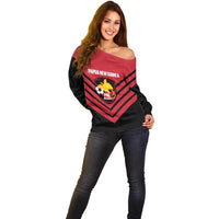 Hekari Papua New Guinea Football Custom Off Shoulder Sweater Go PNG Red Army LT14 - Polynesian Pride