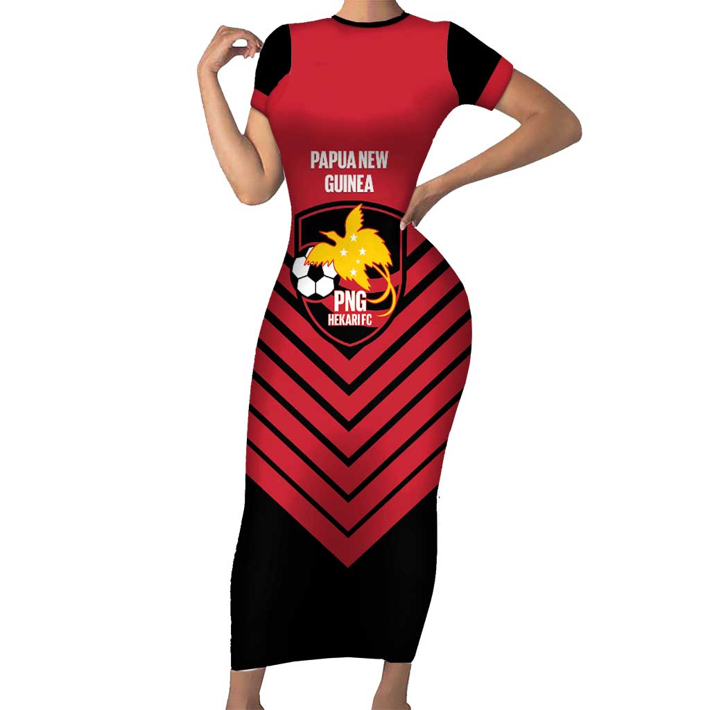 Hekari Papua New Guinea Football Custom Short Sleeve Bodycon Dress Go PNG Red Army LT14 Long Dress Red - Polynesian Pride