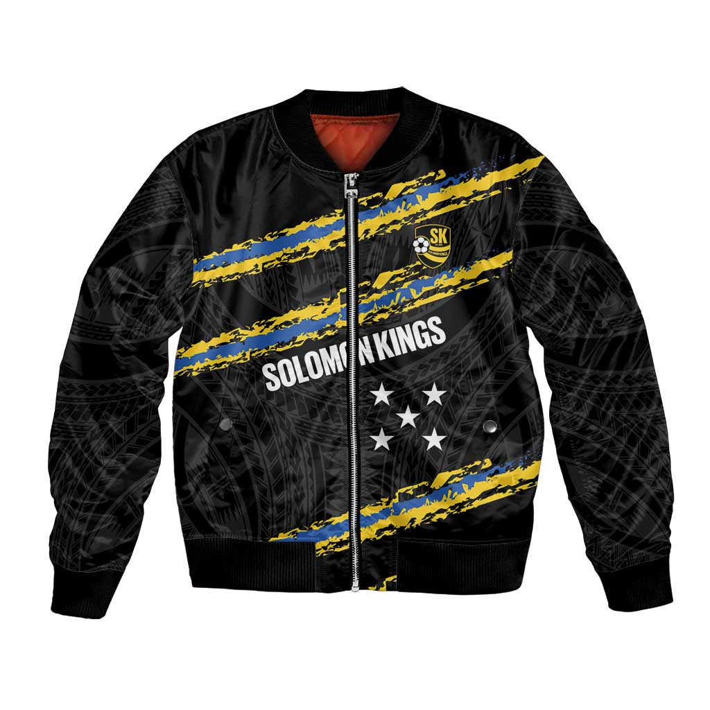 Kings Solomon Islands Football Custom Bomber Jacket Come On Solomons Polynesian Grunge Style LT14 Unisex Black - Polynesian Pride