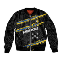 Kings Solomon Islands Football Custom Bomber Jacket Come On Solomons Polynesian Grunge Style LT14 Unisex Black - Polynesian Pride