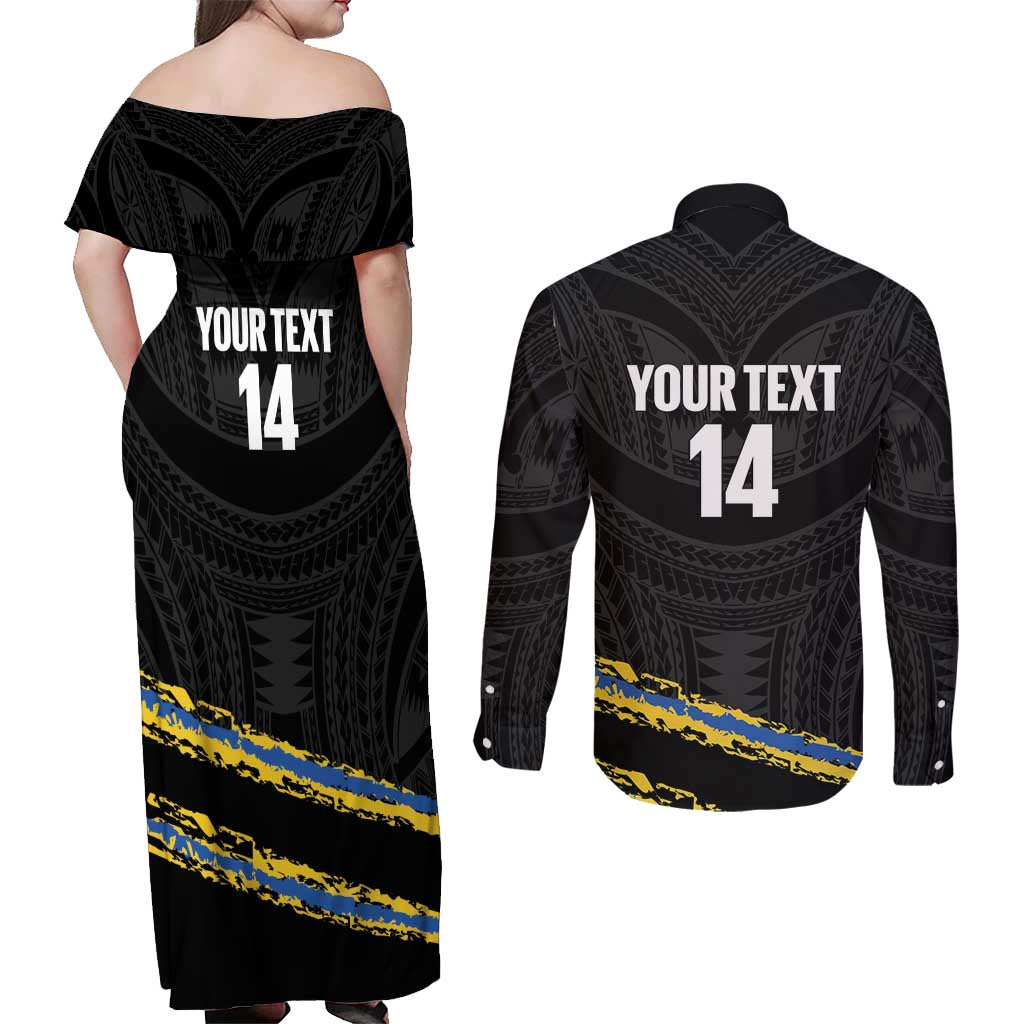 Kings Solomon Islands Football Custom Couples Matching Off Shoulder Maxi Dress and Long Sleeve Button Shirt Come On Solomons Polynesian Grunge Style LT14 - Polynesian Pride