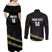 Kings Solomon Islands Football Custom Couples Matching Off Shoulder Maxi Dress and Long Sleeve Button Shirt Come On Solomons Polynesian Grunge Style LT14 - Polynesian Pride