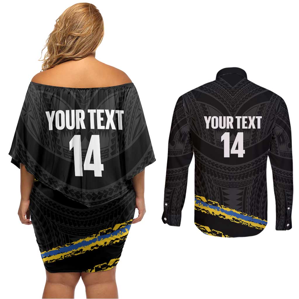 Kings Solomon Islands Football Custom Couples Matching Off Shoulder Short Dress and Long Sleeve Button Shirt Come On Solomons Polynesian Grunge Style LT14 - Polynesian Pride
