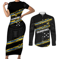 Kings Solomon Islands Football Custom Couples Matching Short Sleeve Bodycon Dress and Long Sleeve Button Shirt Come On Solomons Polynesian Grunge Style