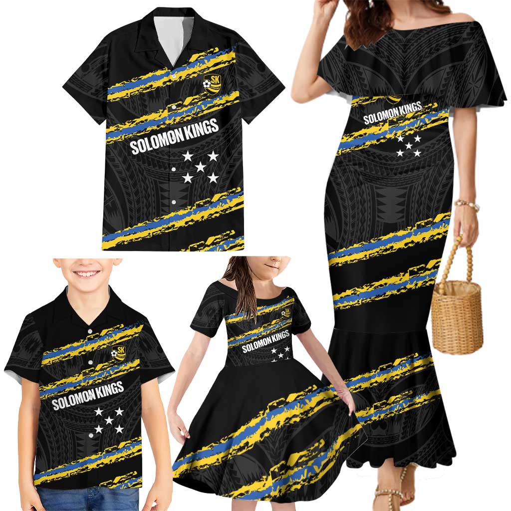 Kings Solomon Islands Football Custom Family Matching Mermaid Dress and Hawaiian Shirt Come On Solomons Polynesian Grunge Style LT14 - Polynesian Pride