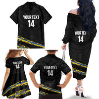 Kings Solomon Islands Football Custom Family Matching Off The Shoulder Long Sleeve Dress and Hawaiian Shirt Come On Solomons Polynesian Grunge Style LT14 - Polynesian Pride
