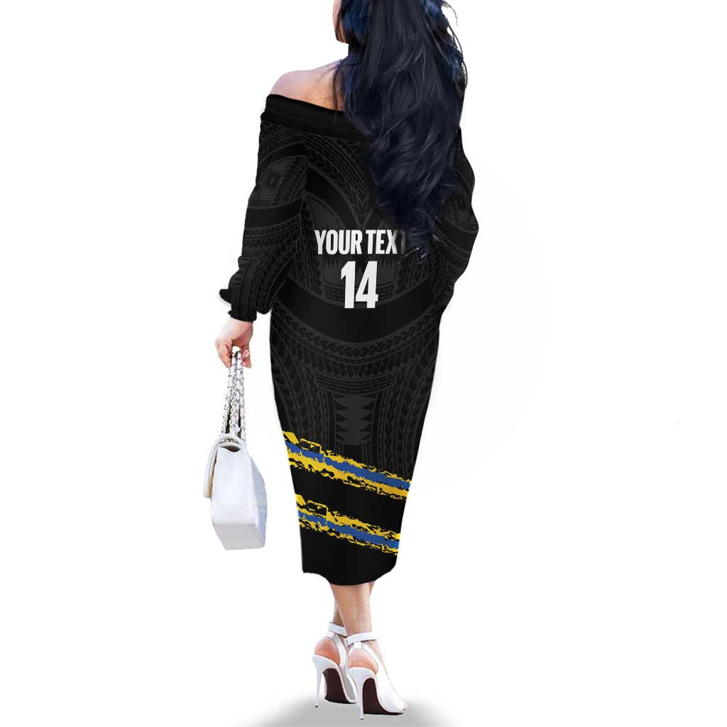 Kings Solomon Islands Football Custom Family Matching Off The Shoulder Long Sleeve Dress and Hawaiian Shirt Come On Solomons Polynesian Grunge Style LT14 - Polynesian Pride