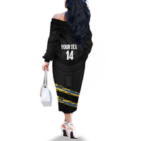 Kings Solomon Islands Football Custom Family Matching Off The Shoulder Long Sleeve Dress and Hawaiian Shirt Come On Solomons Polynesian Grunge Style LT14 - Polynesian Pride