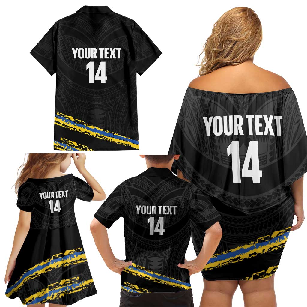 Kings Solomon Islands Football Custom Family Matching Off Shoulder Short Dress and Hawaiian Shirt Come On Solomons Polynesian Grunge Style LT14 - Polynesian Pride