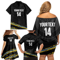 Kings Solomon Islands Football Custom Family Matching Off Shoulder Short Dress and Hawaiian Shirt Come On Solomons Polynesian Grunge Style LT14 - Polynesian Pride