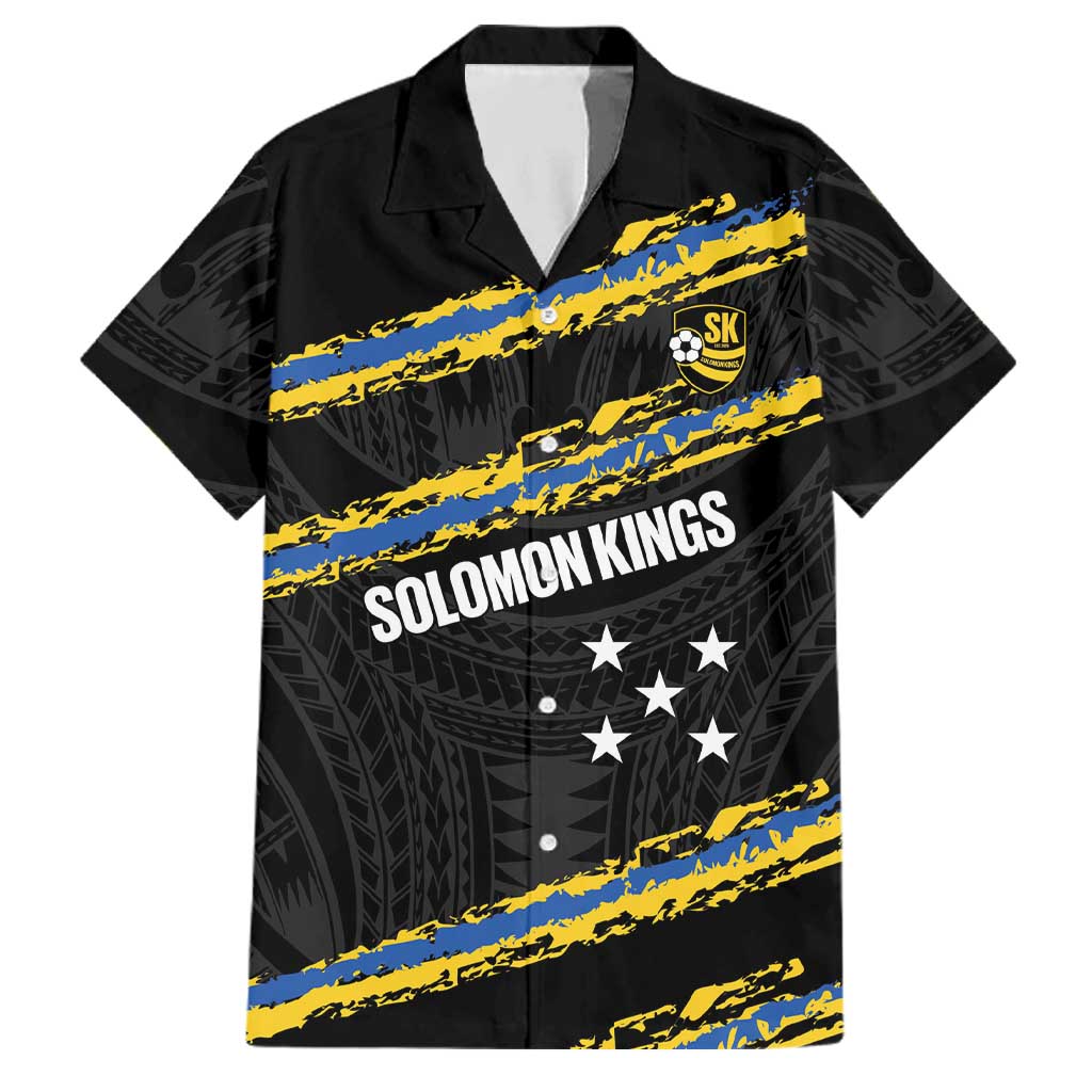 Kings Solomon Islands Football Custom Family Matching Summer Maxi Dress and Hawaiian Shirt Come On Solomons Polynesian Grunge Style LT14 Dad's Shirt - Short Sleeve Black - Polynesian Pride