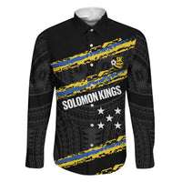 Kings Solomon Islands Football Custom Family Matching Summer Maxi Dress and Hawaiian Shirt Come On Solomons Polynesian Grunge Style LT14 Dad's Shirt - Long Sleeve Black - Polynesian Pride