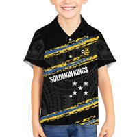 Kings Solomon Islands Football Custom Family Matching Summer Maxi Dress and Hawaiian Shirt Come On Solomons Polynesian Grunge Style LT14 Son's Shirt Black - Polynesian Pride