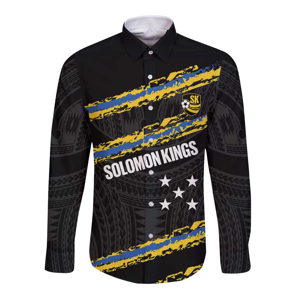 Kings Solomon Islands Football Custom Long Sleeve Button Shirt Come On Solomons Polynesian Grunge Style