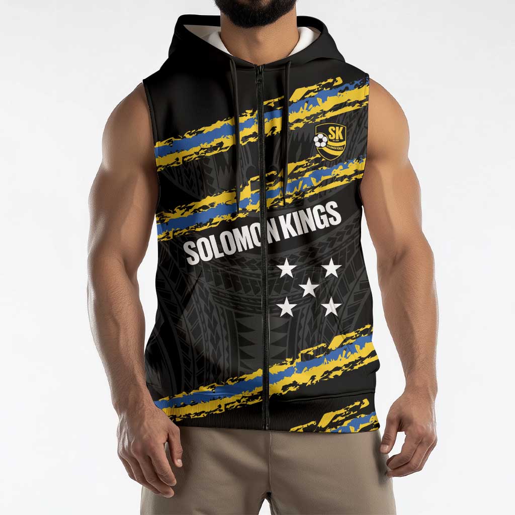 Kings Solomon Islands Football Custom Sleeveless Zip Hoodie Come On Solomons Polynesian Grunge Style