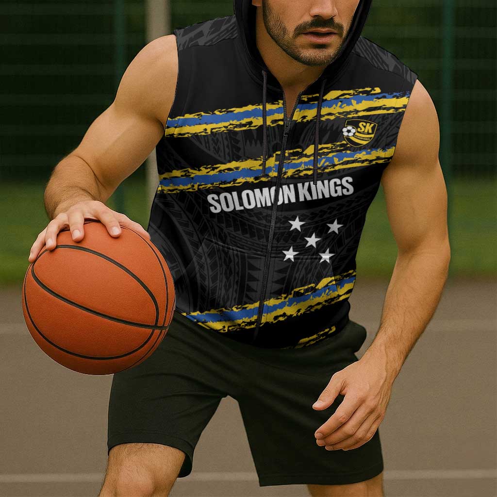 Kings Solomon Islands Football Custom Sleeveless Zip Hoodie Come On Solomons Polynesian Grunge Style